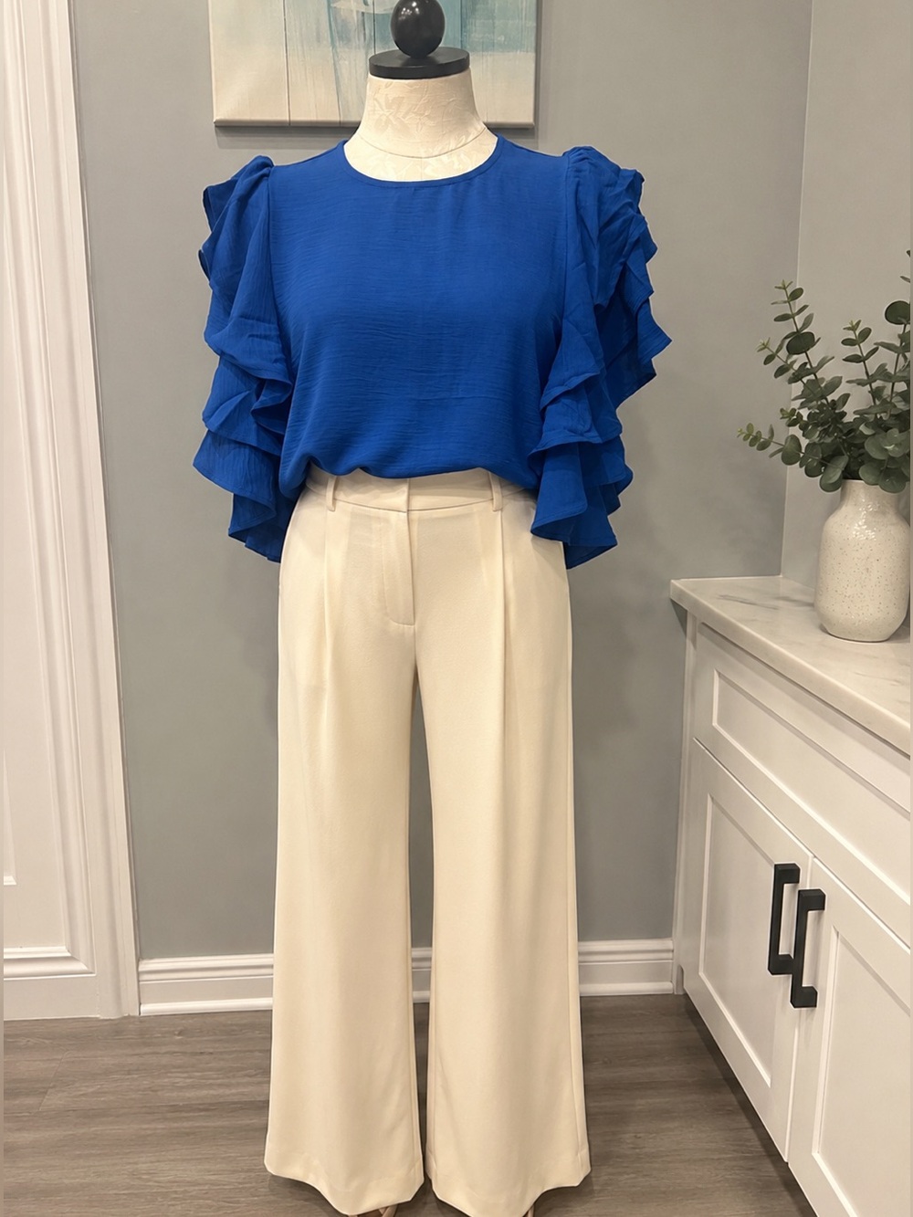 ZENANA RUFFLE TIER SLEEVES TOP CLASSIC BLUE - Picture 4 of 8